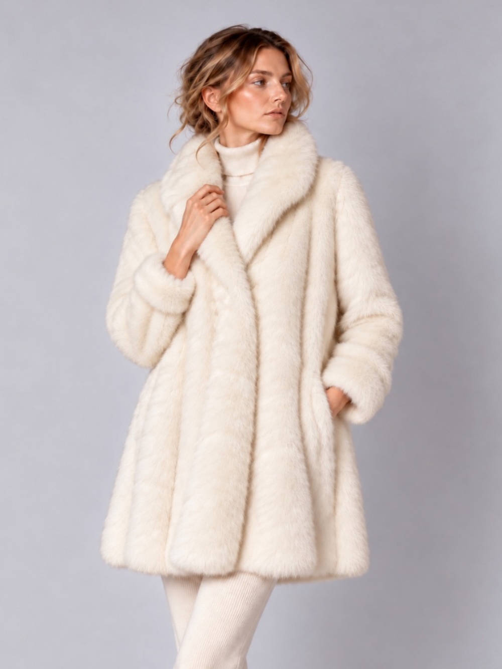 Donna Salyers Couture Ivory Shadow Mink Faux Fur Coat M